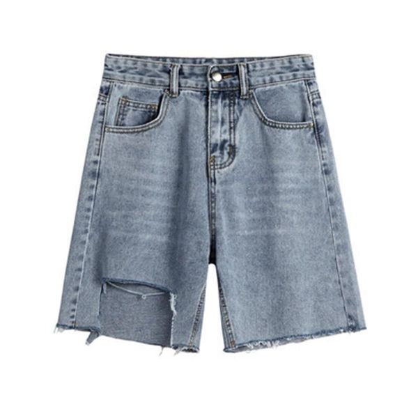 

women's jeans shorts women hole knee-length denim blue shors female fashion high waist trend loose short pant plus size s-xl rm50128