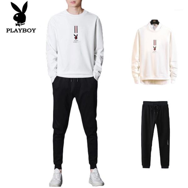 

playboy teen fashion cotton comfortable breathable slim round neck sweater sportswear suit1, Gray