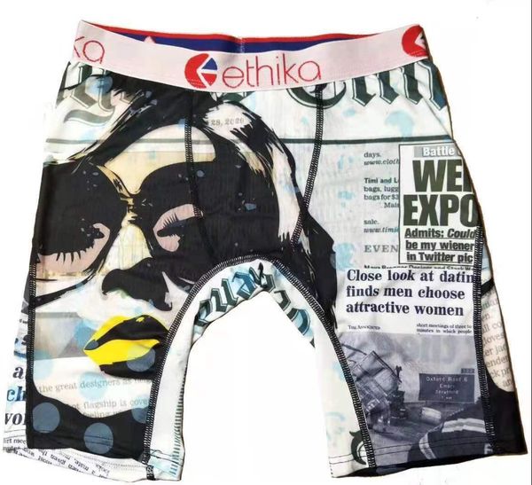 

luxury plus size boxer long leg print hollywood ethika mens underwear men knee length beach underpants man6343, Black;white