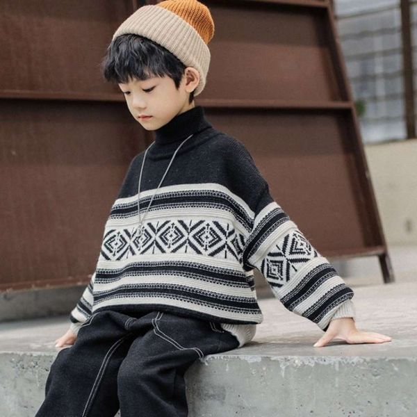 

high and clothing collar autumn middle school children's 2020 winter new fashion boys' sweater, Blue