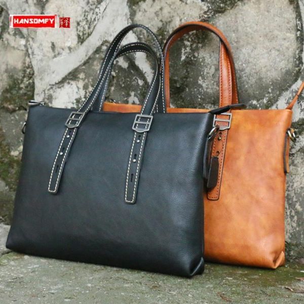 

genuine leather business men's briefcase 14 inch lapbag men handbags first layer cowhide shoulder messenger bag male 20211