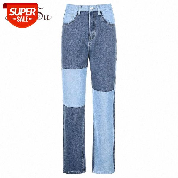 

artsu patchwork casual blue straight long jeans pants women skinny slim elegant high waist denim trousers ladies autumn pa52019 #ib0v, Black;white