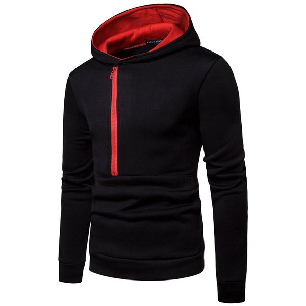 

unique style casual hooded sweater fashionable men's hedging side zipper hit color jacket trend, Black