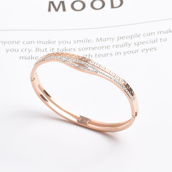 

new super classic fashion original single design rose gold simple titanium steel bracelet with diamond open bracelet ing, Red;brown