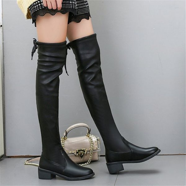 

2021 new fall on knee long fina women zapatos shoes from mujer boots 9556, Black