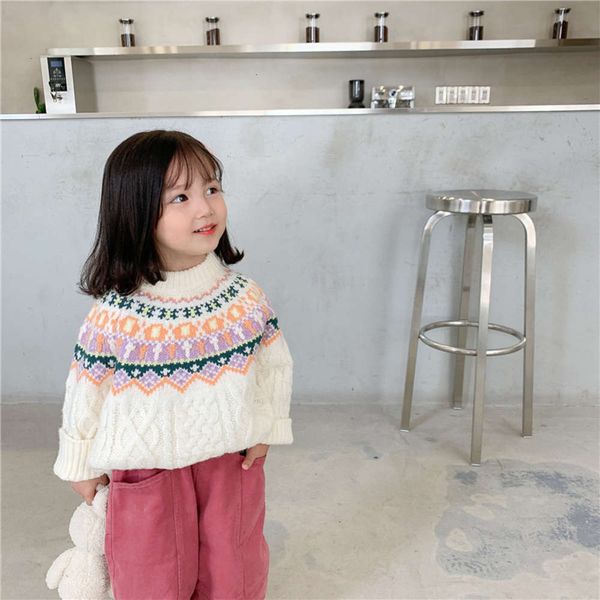 

girls' autumn winter new korean 2020 wear children's printed round collar ball sweater pullover pl87, Blue