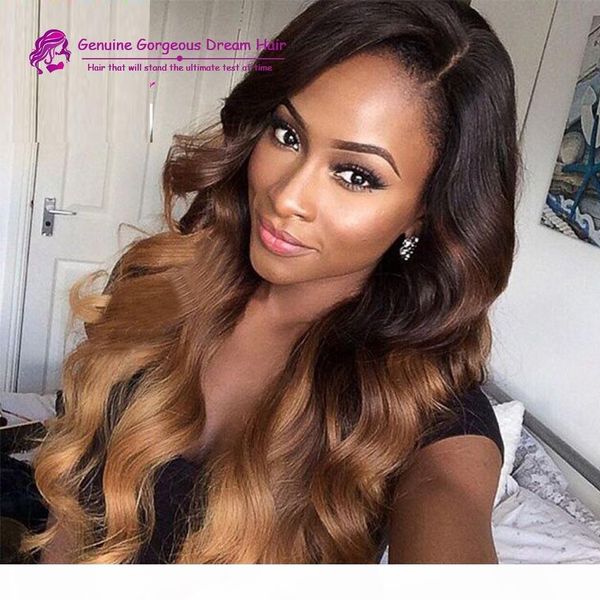 

3 tone ombre human hair glueless full lace wigs and lace front wigs with baby hair stocked, Black;brown