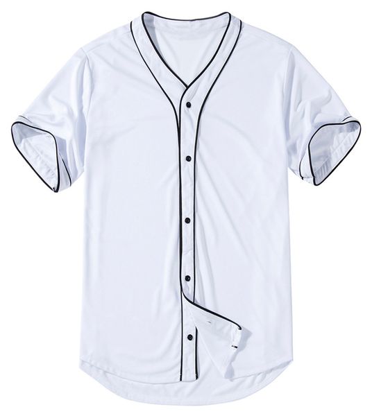 Günstige Herren-Baseball-Trikot-T-Shirt, kurzärmelig, Straße, Hip-Hop, Baseball-Top, Hemden, Knopfleiste, weiß, solides Sport-Shirt