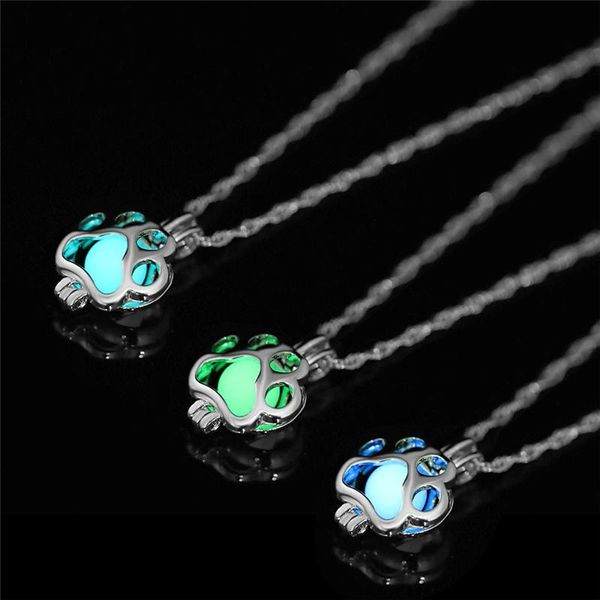 

pendant necklaces luminous necklace glowing in the dark dog claw shaped for women silver plated party jewelry gifts