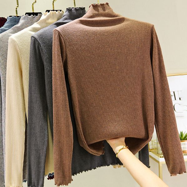 

knitted long sleeve warm autumn and winter half high collar plush thickened large pregnant women's sweater with fat sister, White