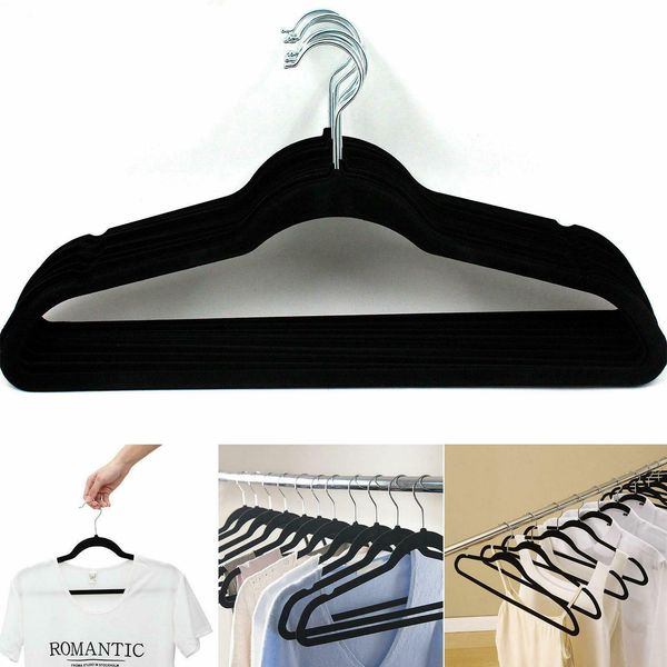 

100 pcs velvet clothes suit/ shirt/ pants hangers hook non slip storage holder