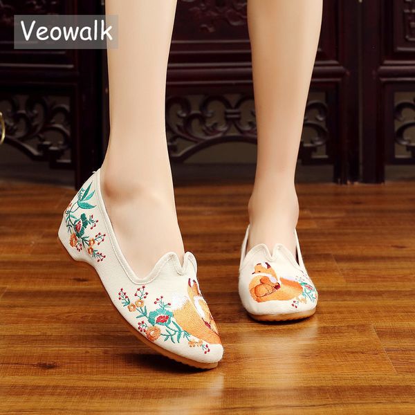 

veowalk women casual canvas embroidered ballet flats vintage ladies breathable chinese cotton embroidery slip on ballerina shoes lj200820, Black