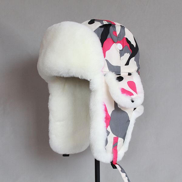

russian female bomber winter trooper earflap trapper unshanka fur hat, Blue;gray