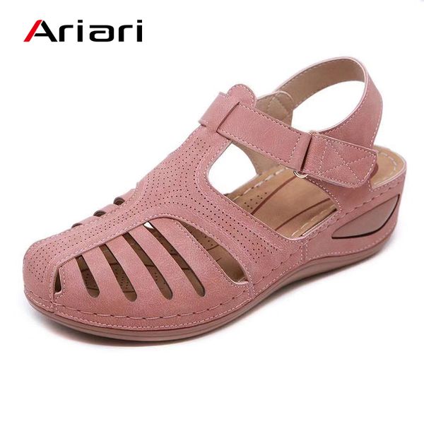 

ariari women sandals summer ladies comfortable round toe ankle hollow sandals female soft sole shoes drop shipping plus size 40 t200322, Black