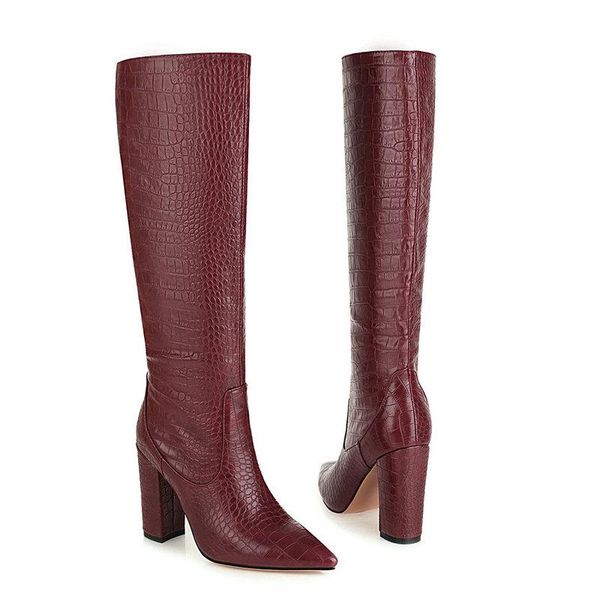 

boots 2021 style embossed and knee pointed 4 color beautiful party, Black