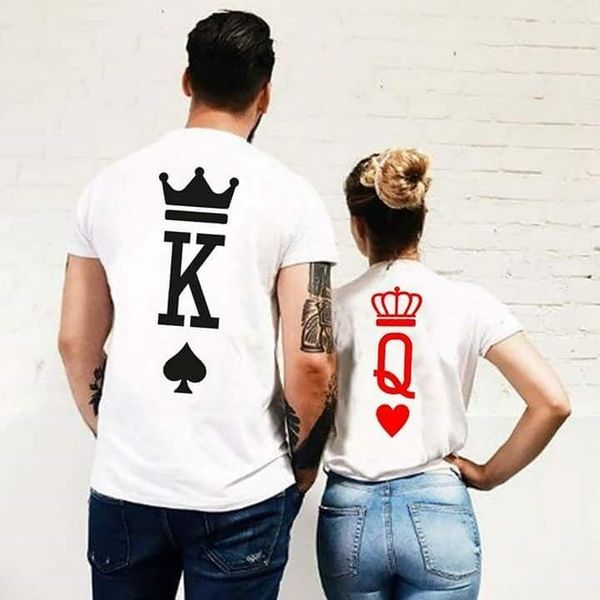 

poker graphic king and queen tumblr funny streetwear t shirt fashion men women couple t-shirt clothing 2018 summer lover tees1, White