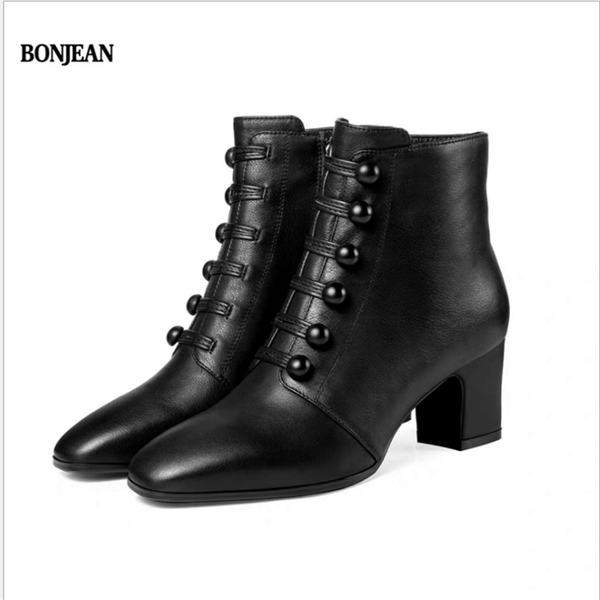 

boots female 2020 autumn and winter low short european american square head with fashion women', Black