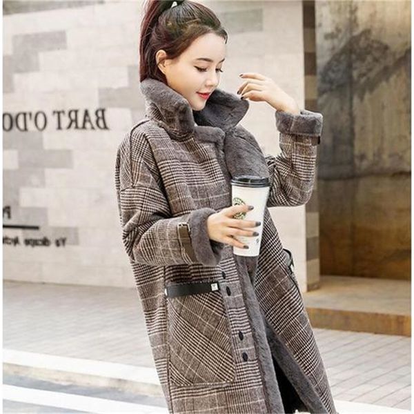 

2021 new coat female new autumn and winter plus velvet thickening in the long section of imitation woolen kk9s, Black