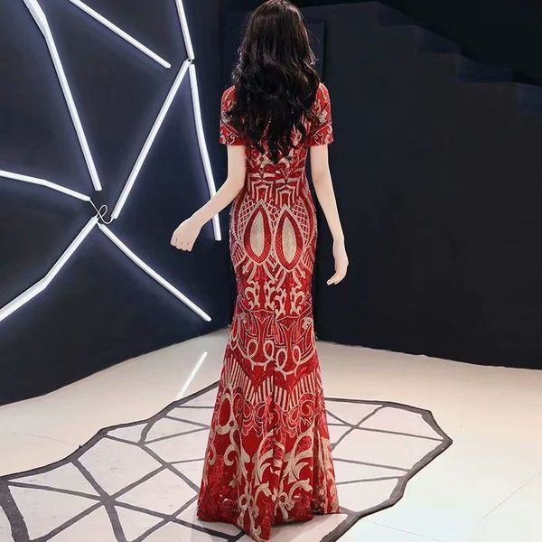 

2021 robe soiree new style at night dressed neck short bnti evening, Black;red