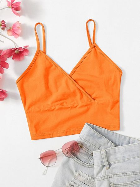 

neon orange wrap detail solid cami 89yw#, White