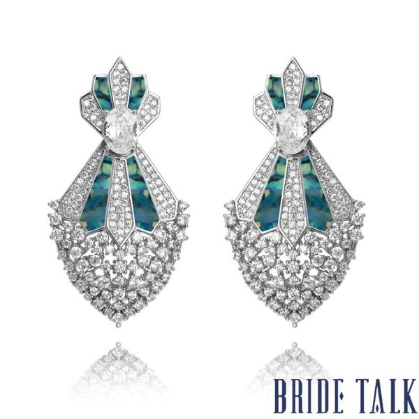 

Bride Talk Brand Famous Luxury Elegance Exquisite Ear Jewelry Micro Paved Cubic Zircon Removable Dual Purpose Earrings For Women, Silver