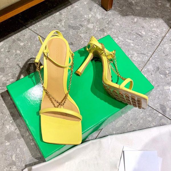 

women fashion chain high heels shoes real leather sandals high heels summer jelly slides sandals for women size 35-41, Black