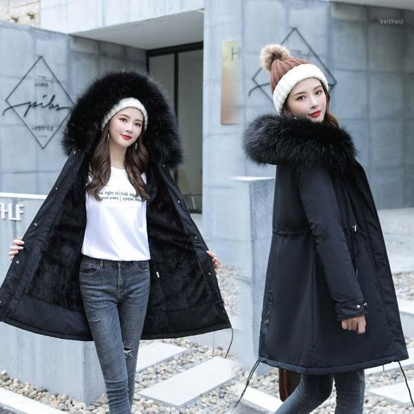 

hooded solid winter coats female jackets 2019 fashion long slim fur collar casual outwears women clothes parkas femme jackets1, Black