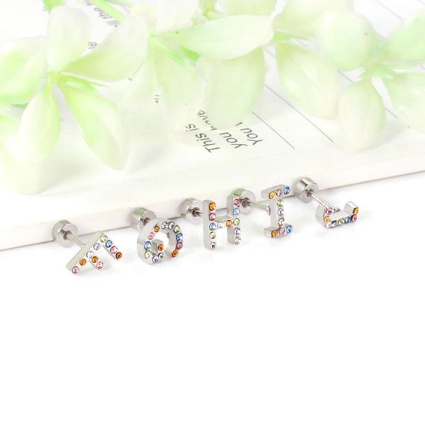 

stud luxusteel stainless steel earrings for girl colorful cubic zirconia letter screw back earring fashion pendientes 2021, Golden;silver
