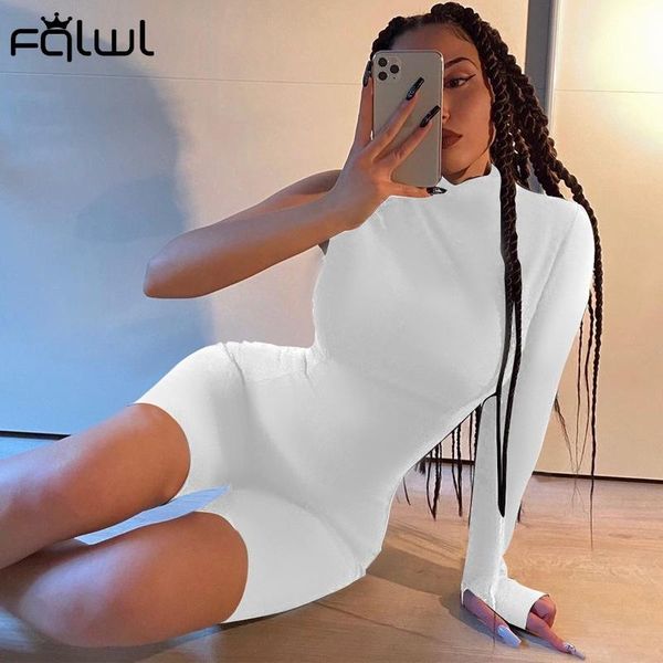 

fqlwl one shoulder solid rompers womens jumpsuit female long sleeve one piece outfits ladies short jumpsuit women playsuits, Black;white