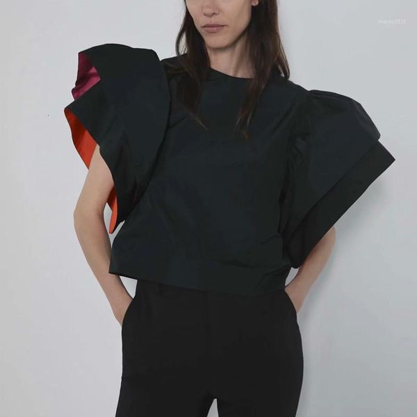 

women's blouses & shirts deat 2021 autumn vintage short butterfly sleeve womens black elegant blouse women streetwear mh1121, White