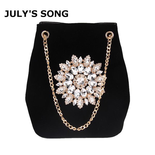 

july's song velour bucket bag women embroidery diamond handbag ladies velvet shoulder bag elegant crystal floral chain bags y200623