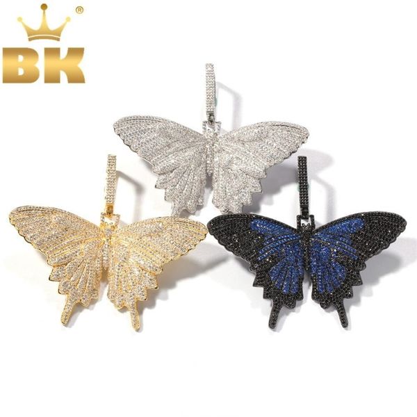 

the bling king colored butterfly pendant necklace paved iced out aaa cubic zirconia with 20mm cz cuban chain men hiphop jewelry 201013, Silver
