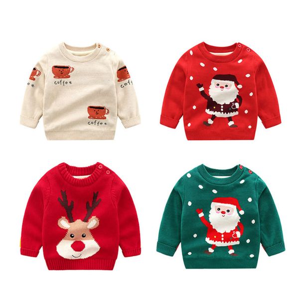 

children's plush cotton wool jacquard s claus deer long sve bottomed sweater, Blue