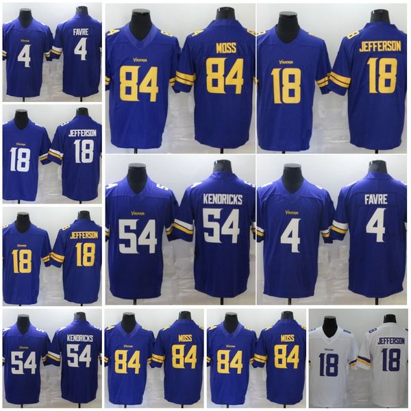

84 randy moss minnesota vikings mens football jersey 54 eric kendricks 18 justin jefferson 4 brett favre sewing embroidery jerseys, Black