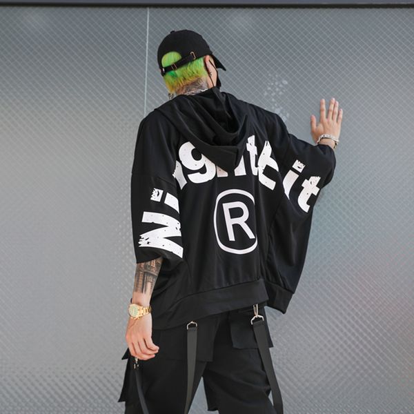 

2021 big-boned autumn hip hop men streetwear t-shirt batwing of the vintage with hoodie tees on stage attire vywd, White;black