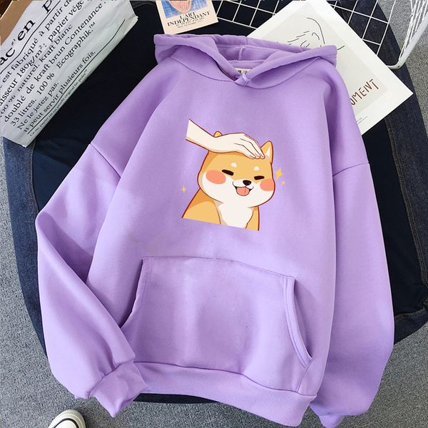 

2021 new ulzzang hoodie mrs. kawaii from the cartoons shiba inu purple sweatshirt autumn long female streetwear eqwu, Black