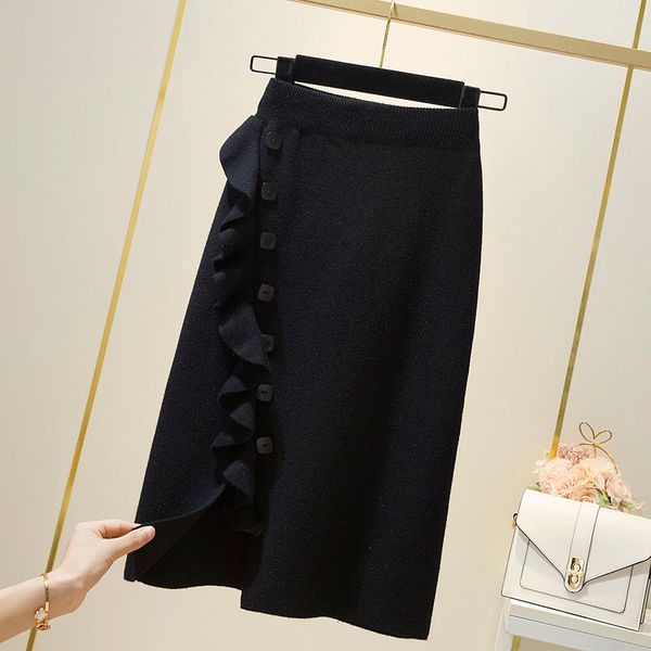 

2021 new fall drooling women knitted-out long a line thick skirts warm skirt midi femme phallus jupe y284 ga7t, Black