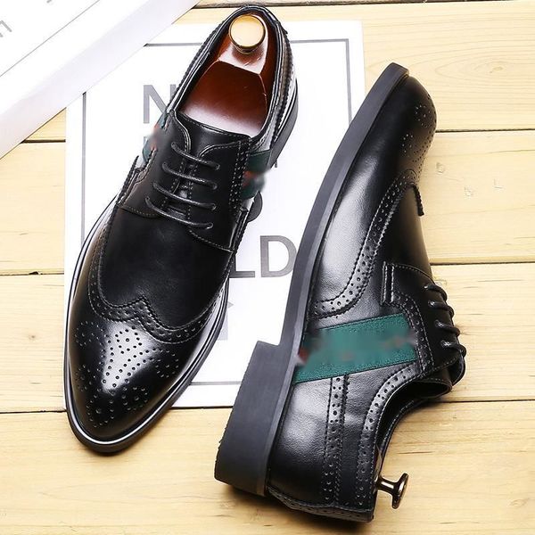 

men shoes solid 2021 new derby oxfords lace up brogue pu leather dress simplicity classic casual business shoes spring autumn banquet dh572, Black