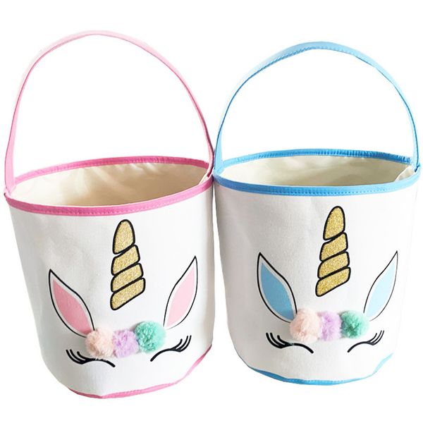 

easter glitter unicorn basket bunny bags with plush pom pom cartoon canvas bag new year gifts egg candies barrel bucket handbag e120904, Black
