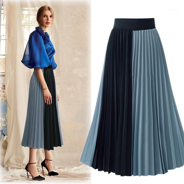 

2020 summer new high-waisted medium-length european and american wind pleated skirt splinted 100w chiffon skirt1, Black