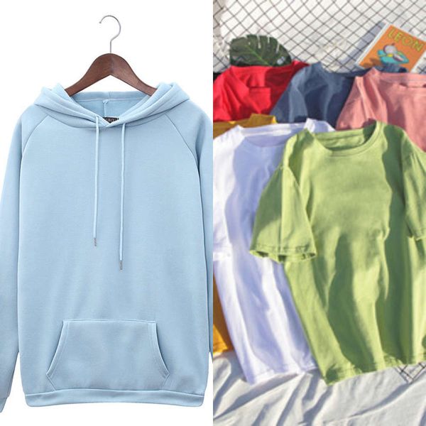 

new wear in autumn and winter of 2019 harajuku hooded sweater solid color loose casual women's top, Black