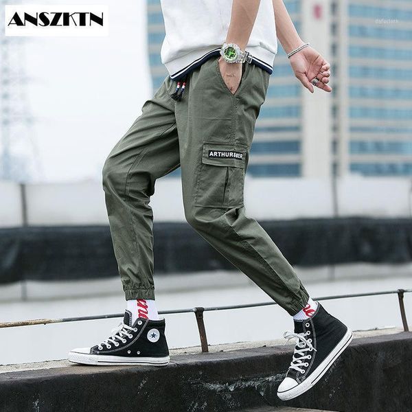 

anszktn new arrivals men's joggers casual pants fitness men side pocket sportswear tracksuit slim fit trouser running pants1, Black