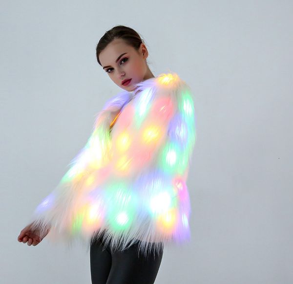 

colorful fur coat with led fashion ladies colored fur coat christmas halloween costume stage lighting coat, Black
