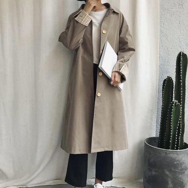 

winter breasted solid trench coat for women 2020 autumn outwear long trench coat british style casaco feminino zcx15981, Tan;black