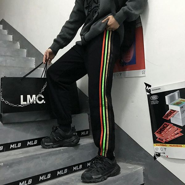 

hop joggers high waist streetwear trouser slim pants hip new 2020, Black;white