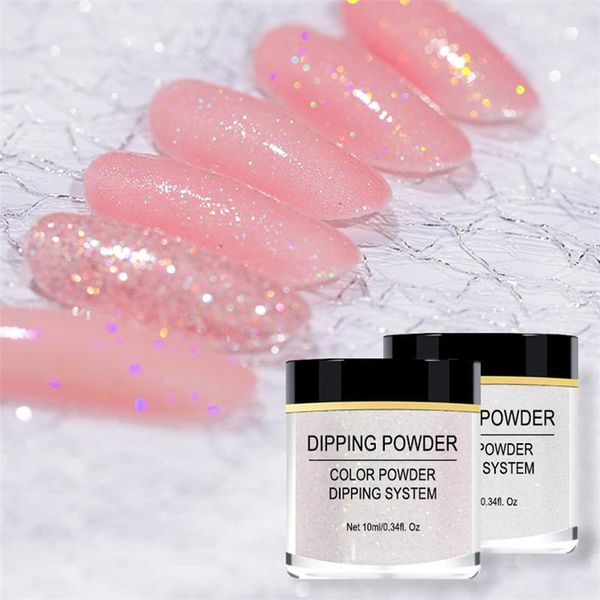 

nail dipping powder nail glitter gradient french natural pink color holographic glitter without lamp cure art decorations, Silver;gold