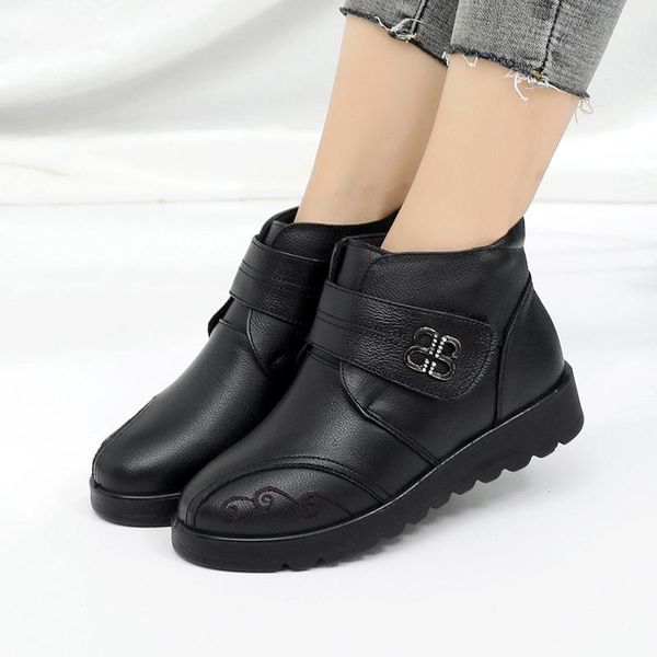 

boots winter warm women fur snow shoes flats rome female 2021 round toe casual ladies, Black