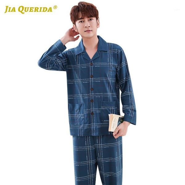 

soft fashion style casual style pajamas set blue man clothes turn down collar plaid printing long sleeve long pants sleepwear1, Black;brown