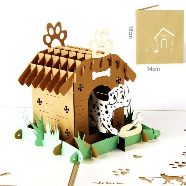 

vintage creative 3d handmade hollow up laser cut postcards for birthday animal pet dog greeting cards with envelopes