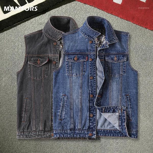 

mens denim vest 2020 autumn winter men jeans jacket coats brand clothing hip hop streetwear man denim waistcoat plus size 5xl1, Black;white